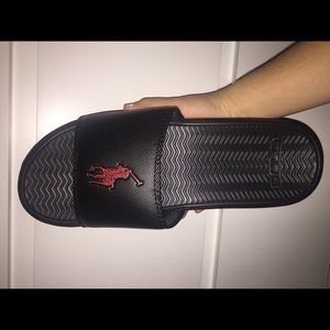Ralph Lauren black and red slides